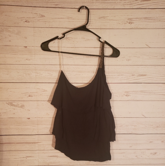Charlotte russe small black ruffle tank top gold - Picture 1 of 4